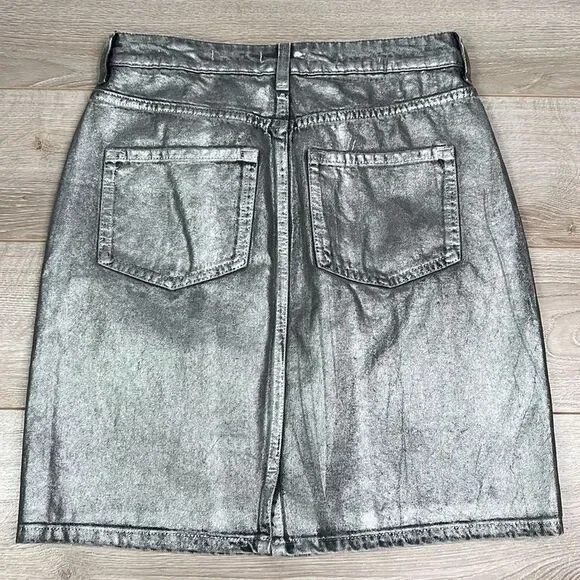 Pilcro and the Letterpress Silver Metallic Denim Mini Skirt Size 6 - Picture 6 of 9